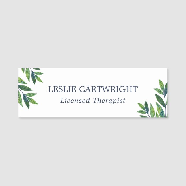 Emerald Green Leaves - Therapist Name Tag (Front)