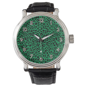 Emerald Green Leoopard Animal Print Watch