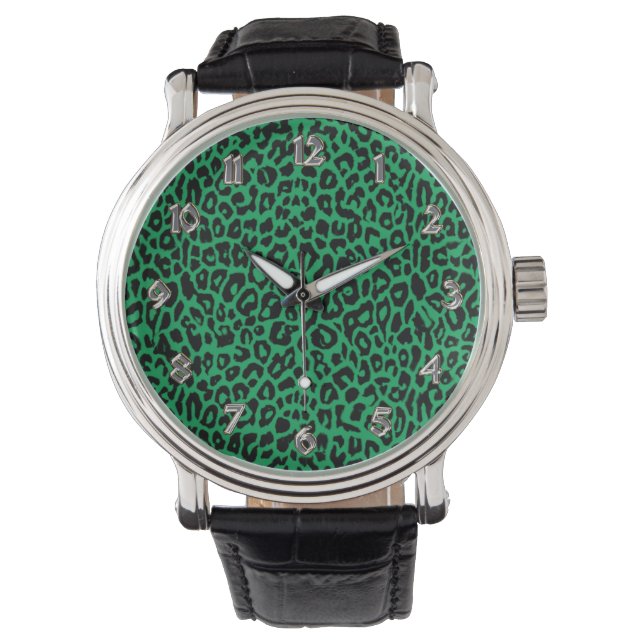 Emerald Green Leoopard Animal Print Watch (Front)