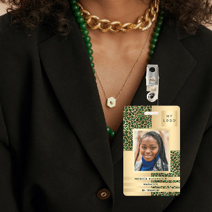 Emerald green leopard photo business corporate ID badge