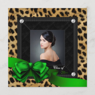 Emerald Green Leopard Photo Graduation Announcement
