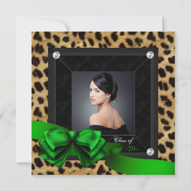 Emerald Green Leopard Photo Graduation Announcement (Front)