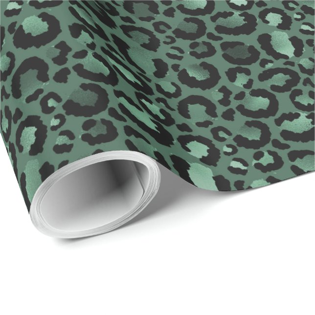 Emerald Green Leopard Print Wrapping Paper (Roll Corner)