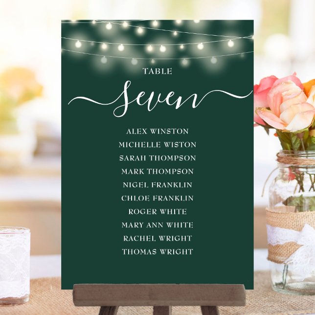 Emerald Green Lights Table Number Seating Chart (Emerald Green Lights Table Number Seating Chart)