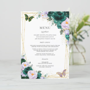 Emerald Green Lilac Floral Butterflies Quinceanera Programme