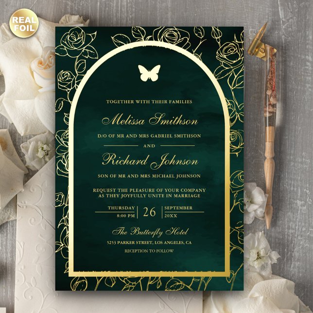 Emerald Green Line Art Arch Butterfly Wedding Gold (Creator Uploaded)