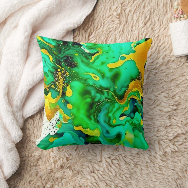 Emerald Green Liquid Art Throw Pillow (Blanket)