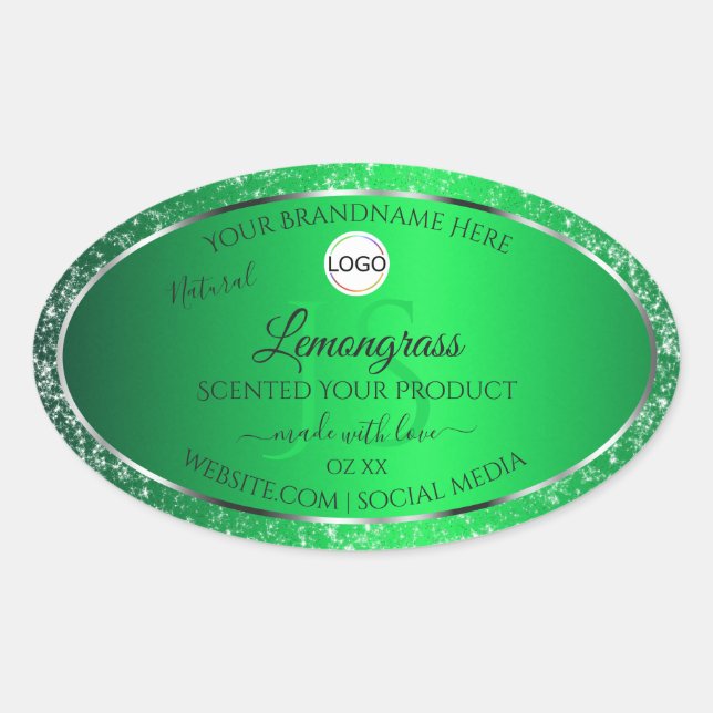 Emerald Green Logo Initials Glitter Product Labels (Front)