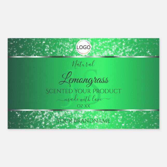 Emerald Green Logo Initials Glitter Product Labels (Front)