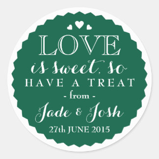 Emerald Green Love is Sweet Bottle Cap Style Favou Classic Round Sticker
