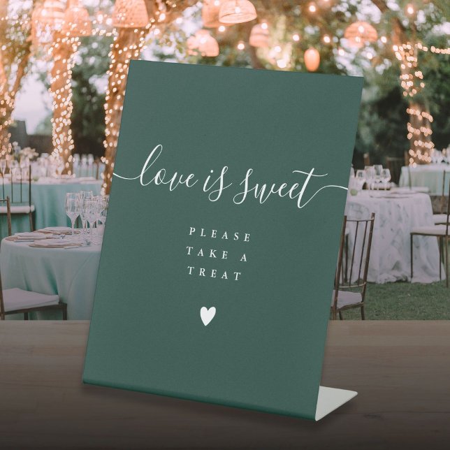 Emerald Green Love Is Sweet Take A Treat Favour  Pedestal Sign (Emerald Green Love Is Sweet Take A Treat Favor Pedestal Sign)