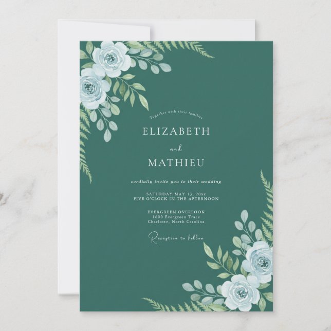 Emerald Green Lush Fern Wedding Invitation (Front)