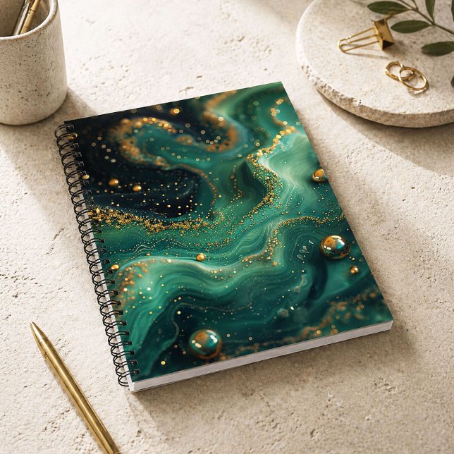 Emerald Green Malachite Gold Glitter Designer Notebook (Creator Uploaded)
