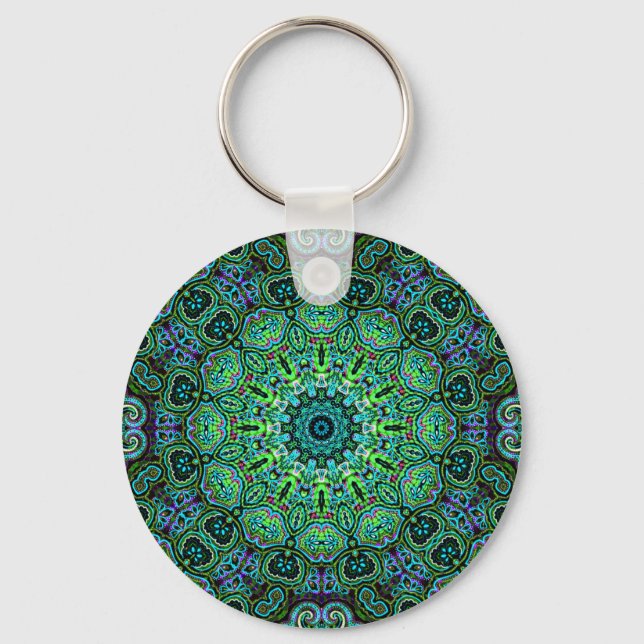 Emerald Green Mandala design Key Ring (Front)