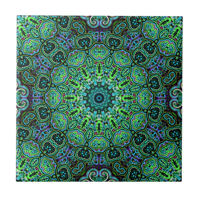 Emerald Green Mandala design Tile (Front)