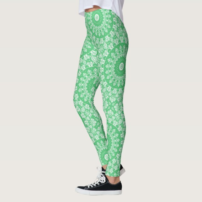 Emerald Green Mandala Pattern Leggings (Left)