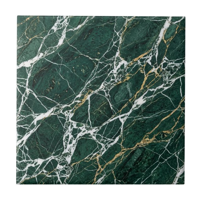 Emerald Green Marble Elegant Gold Veining Modern Tile (Front)