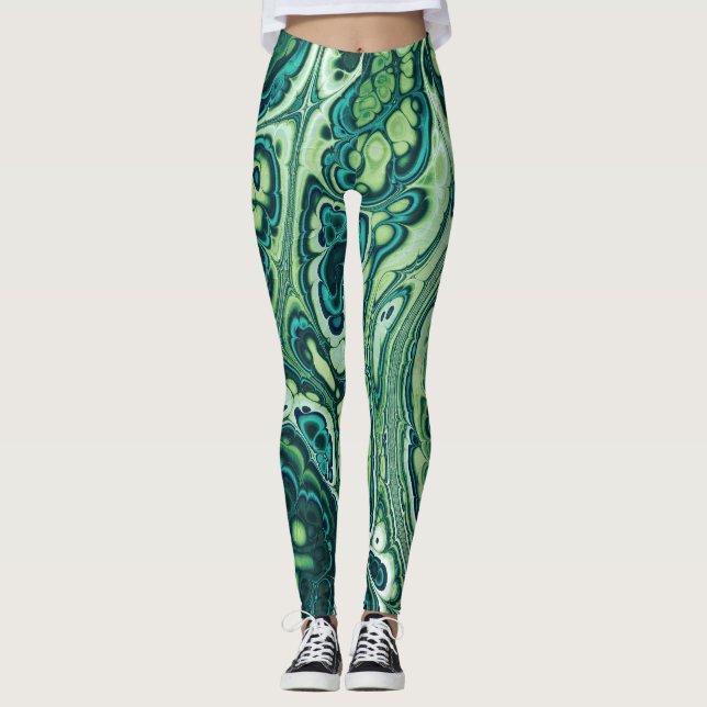 Emerald Green Marble Flow Leggings (Front)