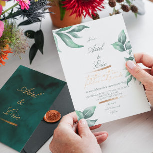 Emerald Green Marble & Gold Eucalyptus Wedding  Invitation