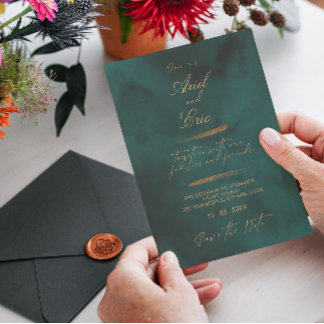 Emerald Green Marble & Gold Eucalyptus Wedding   Save The Date