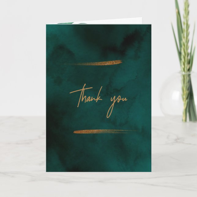 Emerald Green Marble & Gold Folded Thank You Card (Front)