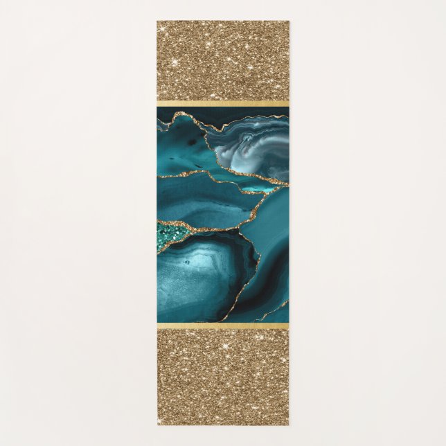 Emerald Green Marble Gold Glitter Yoga Mat (Front)