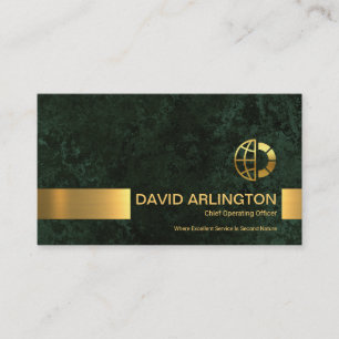 Emerald Green Marble Grunge Gold Stripe Corporate Business Card