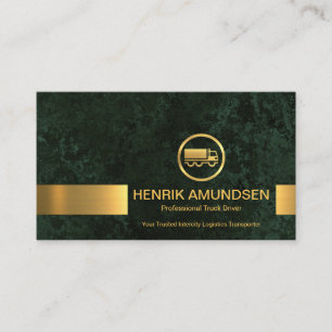 Emerald Green Marble Grunge Gold Stripe Trucker Business Card