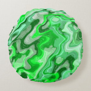 Emerald Green Marble Texture Abstract Liquid Paint Round Cushion