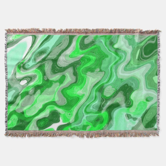 Emerald Green Marble Texture Abstract Liquid Paint Throw Blanket (Front)