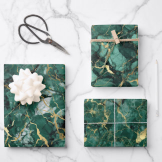 Emerald Green Marble With Gold Wrapping Paper Sheet