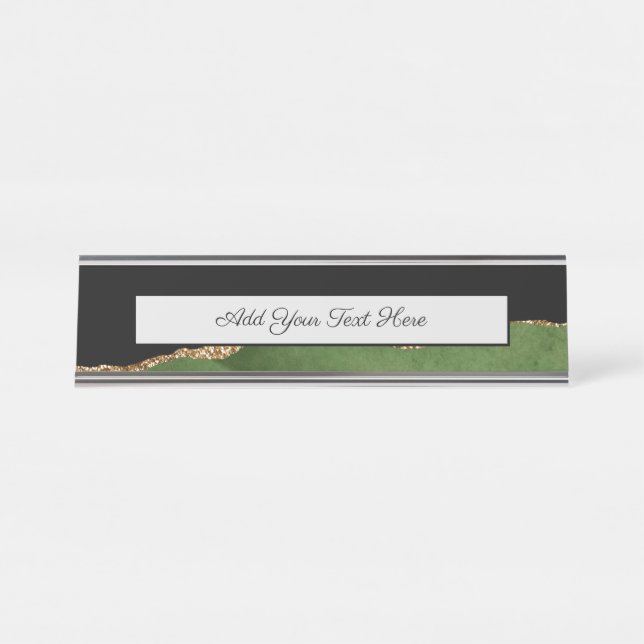Emerald Green Marbled Agate Contemporary Stone Desk Name Plate (Front)