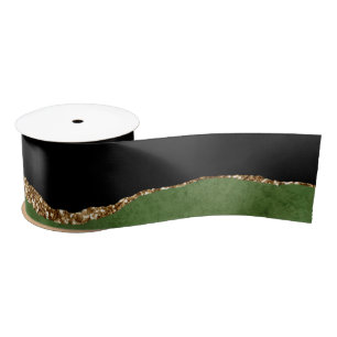 Emerald Green Marbled Agate Contemporary Stone Satin Ribbon