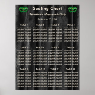 Emerald Green Masquerade Black Damask 12 Tables Poster