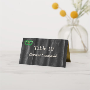 Emerald Green Masquerade Black Damask Gold Escort Place Card