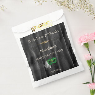 Emerald Green Masquerade Black Damask Gold Favour Bags