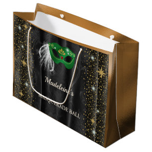 Emerald Green Masquerade Black Damask Gold Large Gift Bag