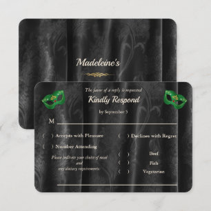 Emerald Green Masquerade Black Damask RSVP Card
