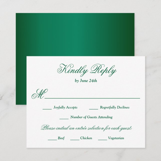Emerald Green Meal Choice RSVP Card (Front/Back)