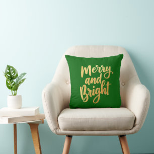 Emerald Green Merry and Bright - Gold Script Decor Cushion