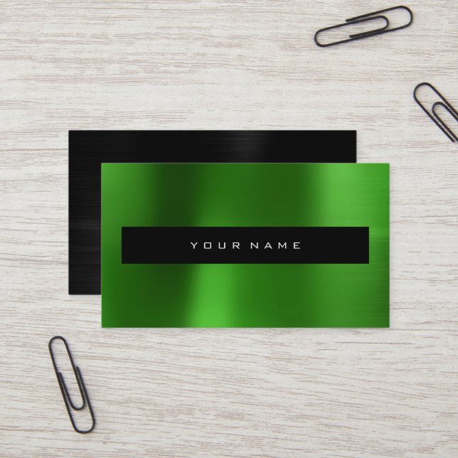 Emerald Green Metallic Black Fashion Stylist Business Card (Front/Back In Situ)