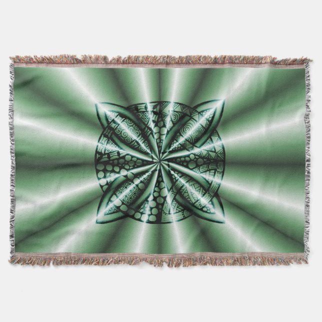 Emerald Green Metallic Celtic Knot Original Art Throw Blanket (Front)