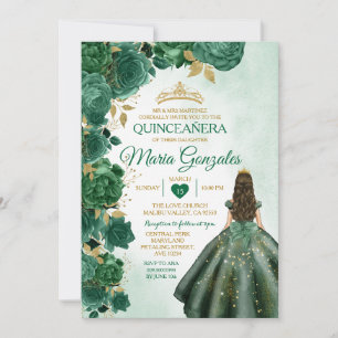 Emerald Green Mexican Quinceañera 16th Butterfly Invitation