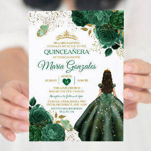 Emerald Green Mexican Quinceañera Butterfly Invitation