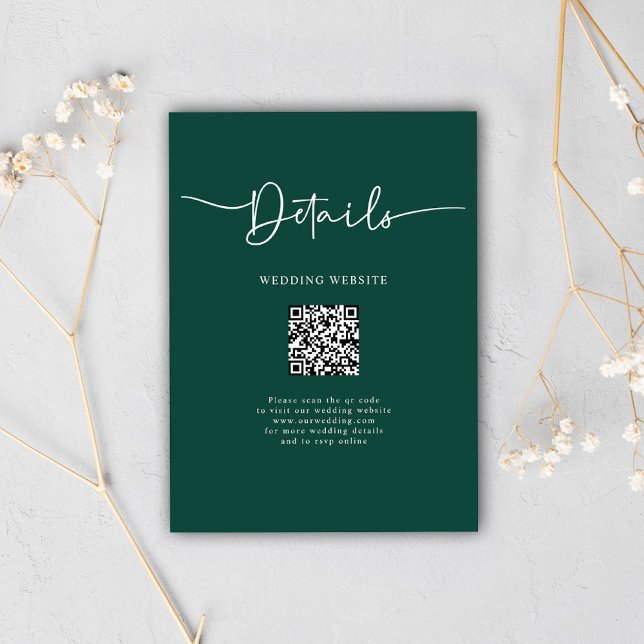 Emerald Green Minimal QR Code Calligraphy Wedding Enclosure Card (Emerald Green Minimal QR Code Calligraphy Wedding Enclosure Card)