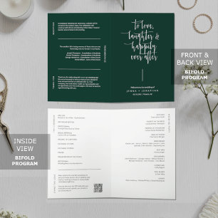 Emerald Green Minimal QR Code Wedding Folded Programme