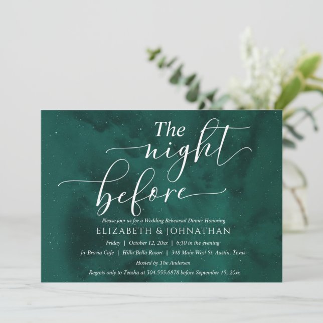Emerald Green Minimal Rehearsal Dinner Invitation (Standing Front)