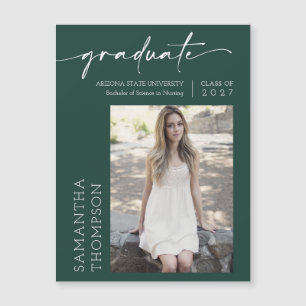 Emerald Green Minimal Script Photo Graduate Magnet