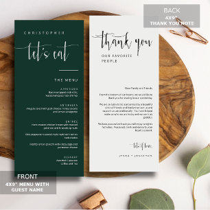 Emerald Green Minimal Thank You Placecard Menu