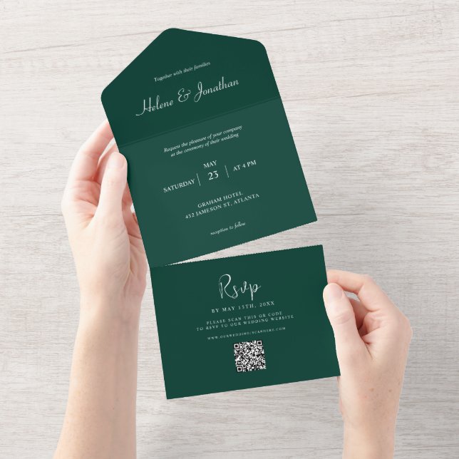Emerald Green Minimal Wedding All In One Invitation (Tearaway)